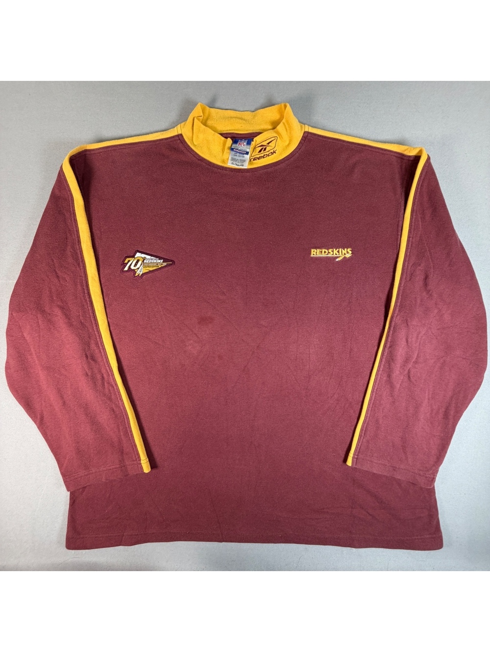 VTG Reebok Redskins 70th Anniversary Pullover Mens XL Burgundy Gold NFL 26x30
